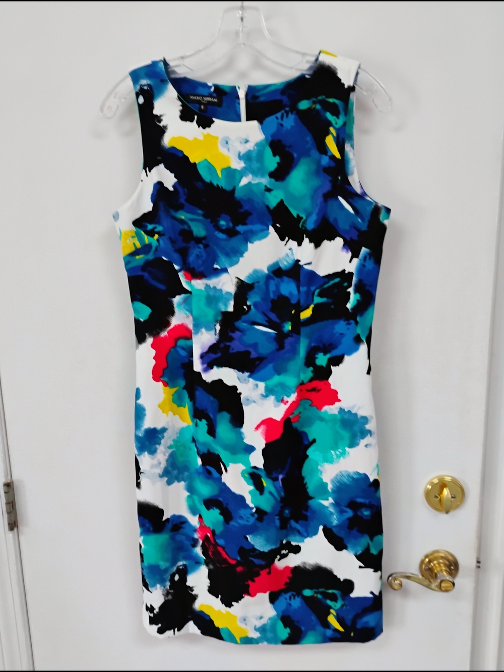 Mario Serrani Blue Abstract Floral Sheath Dress Size 6
